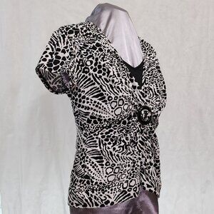 Safari Print Black & White Blouse with Gathered Front